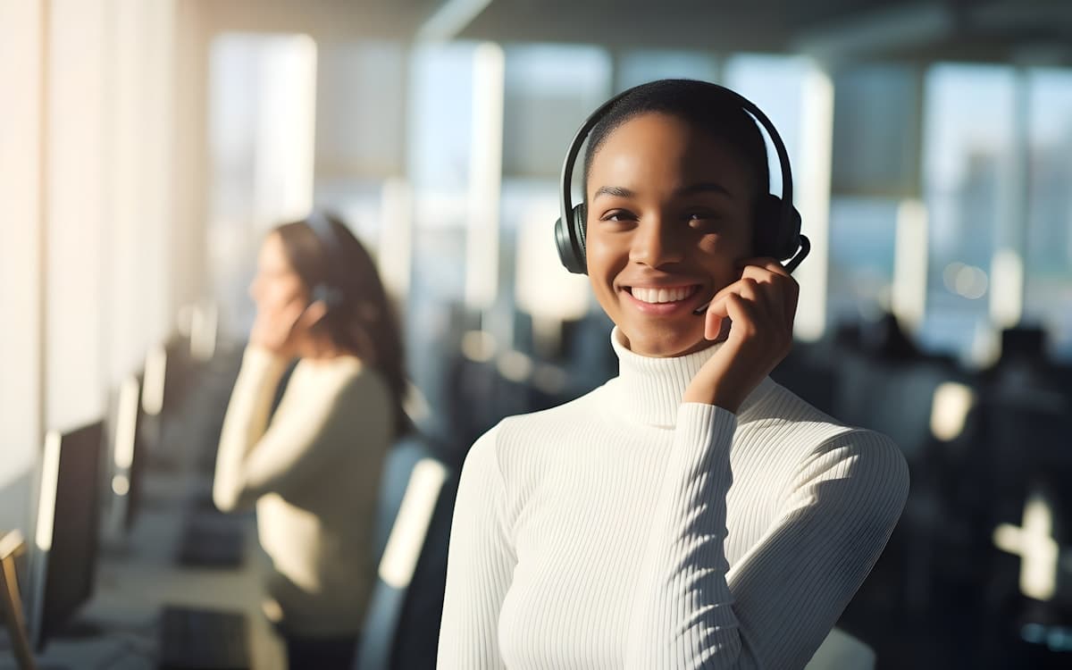 A BodaBuzz support agent on a headset